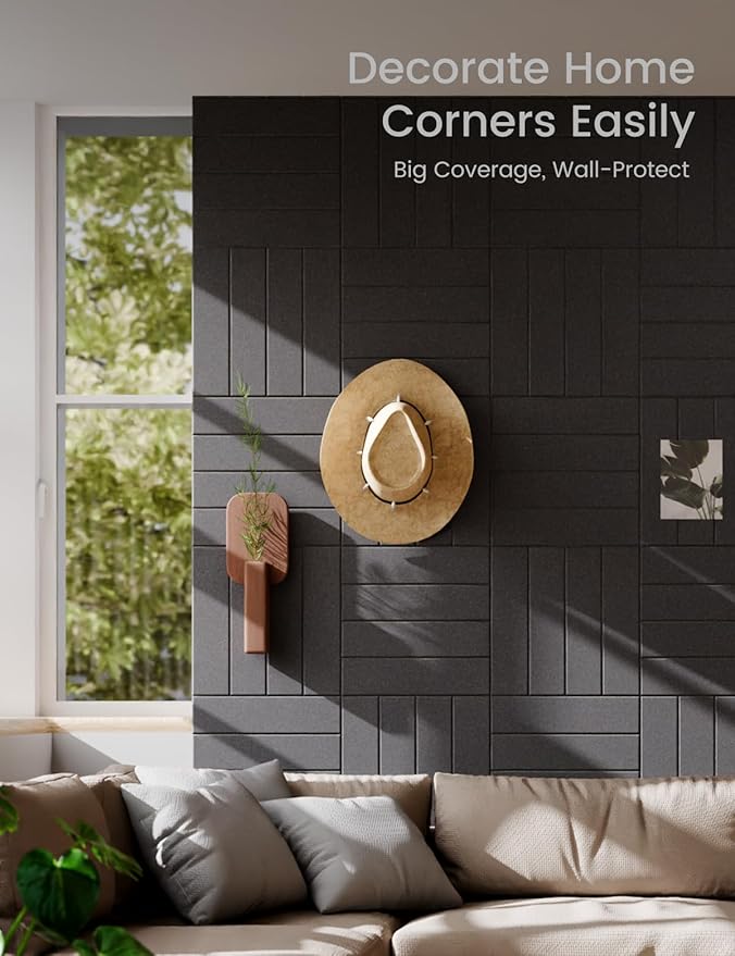 Felt Bulletin Board Tiles Large 36" x 24" Cork Board Alternative-6 Pack with 40 Adhesive Tabs, Thick Slat Wall Panels for Office Decor, Push Pin Board Wall Organizer Alternative - Black