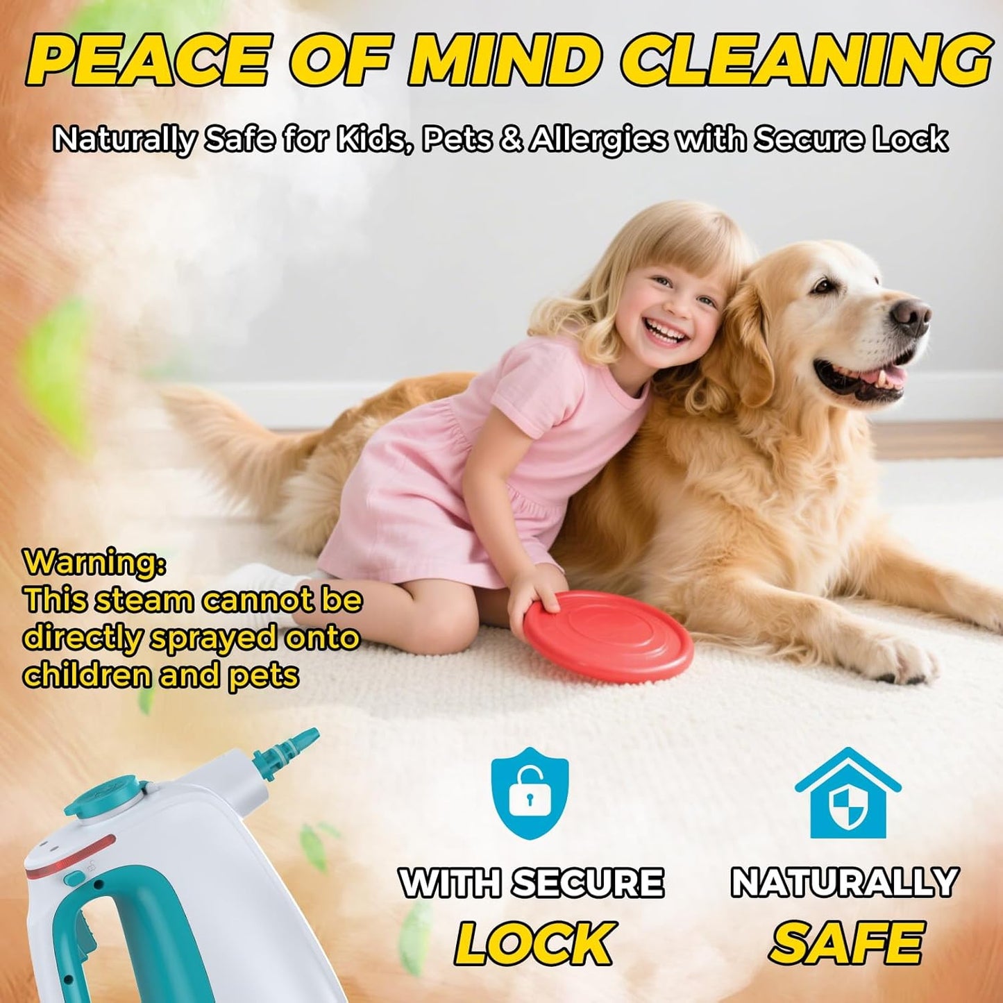 Steam Cleaner,Steamer for Cleaning,Steam Cleaner for Home,Cleaning With Lockable Steam Button and 12pcs Accessories,at Any Time Unlimited Water Addition, Use On Grout Cleaners, Tiles, Floors