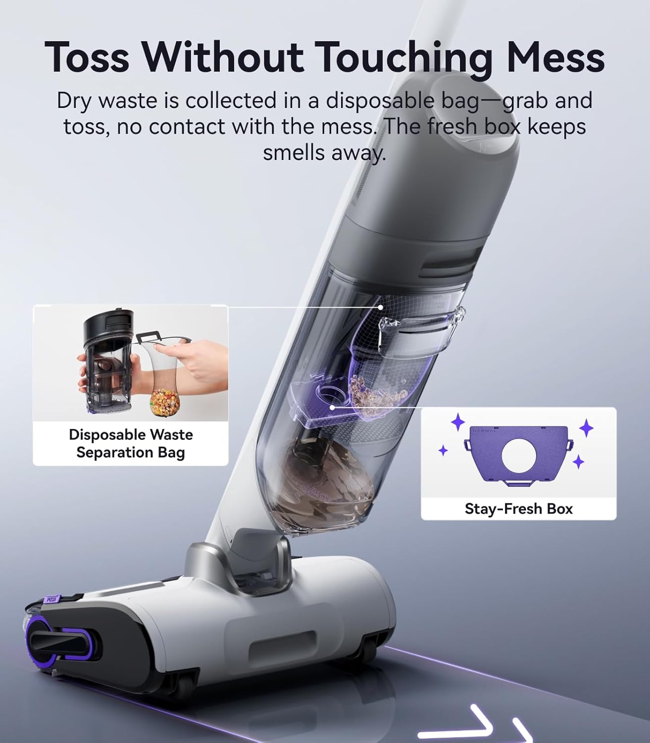 NARWAL S30 Wet Dry Vacuum Cleaner with 20000Pa Suction, 176°F Self-Cleaning, Heated Drying, Disposable Waste Bag, Tangle-Free, Cordless Vacuum Mop for Hard Floors & Edge Cleaning, Easy to Use