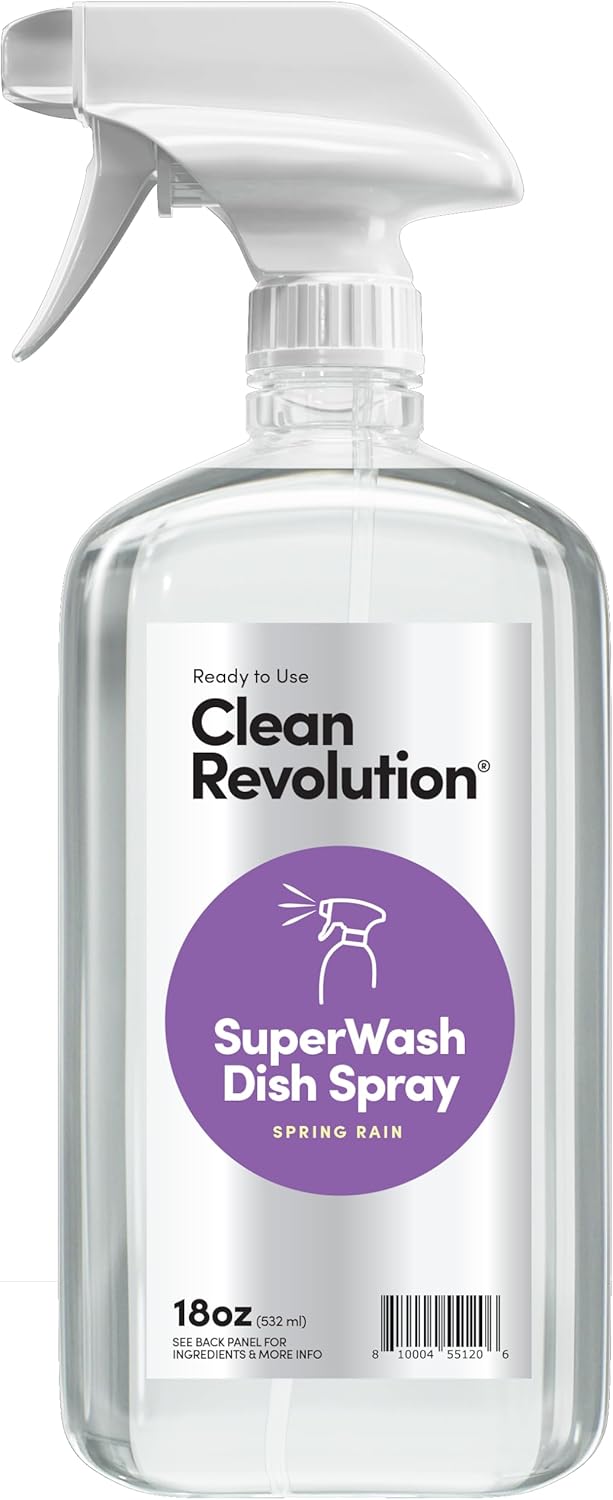 Clean Revolution SuperWash Dish Soap Spray 18oz Refill Supply Container, Ready to Use Formula, Spring Rain Fragrance, 1 Pack - Made in USA