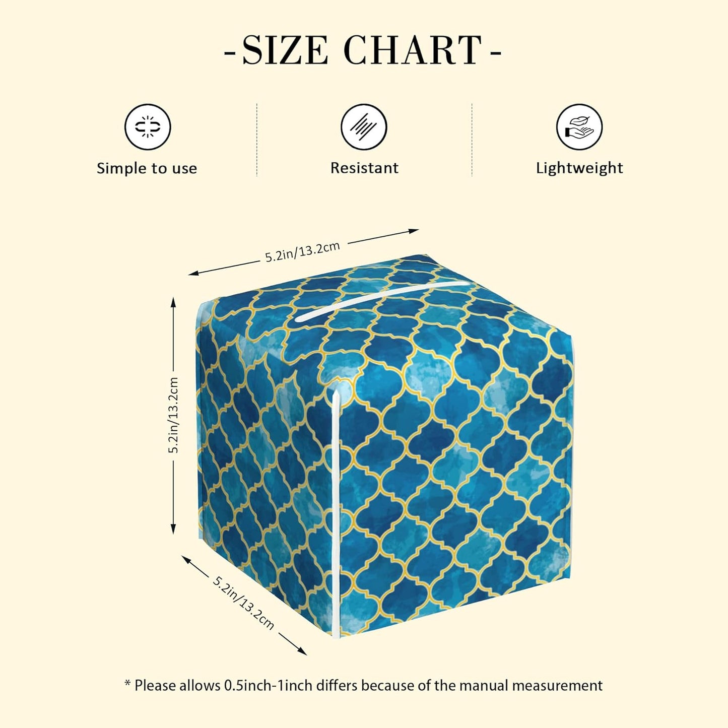 Tissue Box Holder Blue Moroccan Tile Tissue Box Cover Square Leather Tissue Holder Organizer Portable Decorative Facial Paper Case for Home Office Bathroom Vanity Countertop