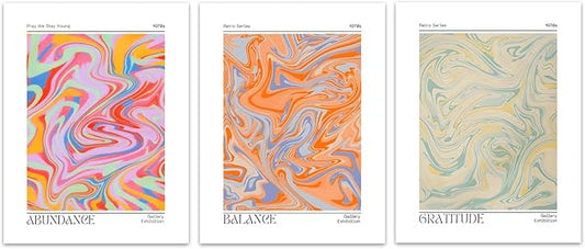 Hwetui Abstract Gradient Posters Retro Colourful Aura Canvas Wall Art Trendy Psychedelic Prints Minimalist Preppy Painting Pastel Picture Home Decor Aesthetic for Living Room16''x24''x3 Unframed