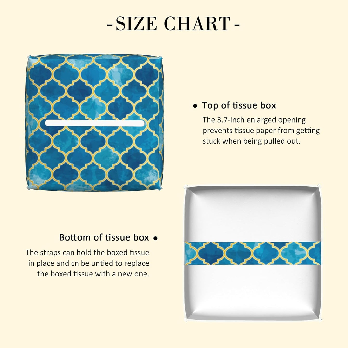 Tissue Box Holder Blue Moroccan Tile Tissue Box Cover Square Leather Tissue Holder Organizer Portable Decorative Facial Paper Case for Home Office Bathroom Vanity Countertop