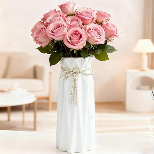 Ceramic Flower Vase Modern Home Decor Vases for Centerpieces White Minimalist Farmhouse 9.5" H x 3.9" W Cute Decorative Vases Flowers Tulip Pampas Grass Vase for Table Bathroom Shelf