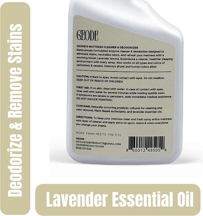 Geode Mattress Cleaner & Deodorizer – Natural Enzyme Formula for Stain & Odor Removal, Sweet Lavender Aroma, Eco-Friendly & Non-Toxic, Safe for All Fabrics (32fl oz)