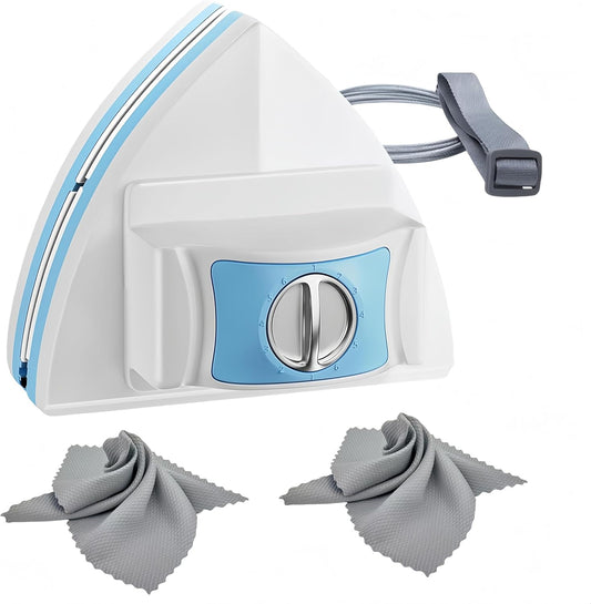 Magnetic Window Cleaner Tool Glass Wiper, Double Sided Windows Glass Cleaner Adjustable Windshield Cleaner with 2 Pc Grey Microfiber Cleaning Clothes for High-Rise 0.2-1 Inches Glazed Windows