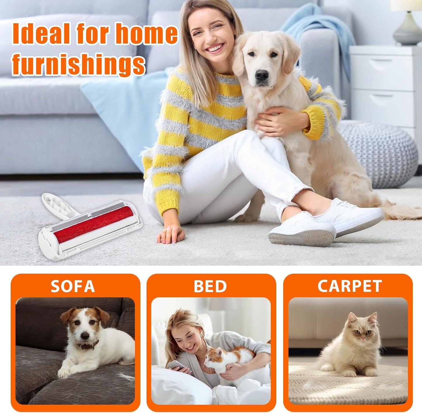 Pet Hair Remover Lint Roller for Pet,Cat Hair Removal Tool Reusable Lint Roller for Furniture, Couch, Carpet, Clothing and Bedding,White Red