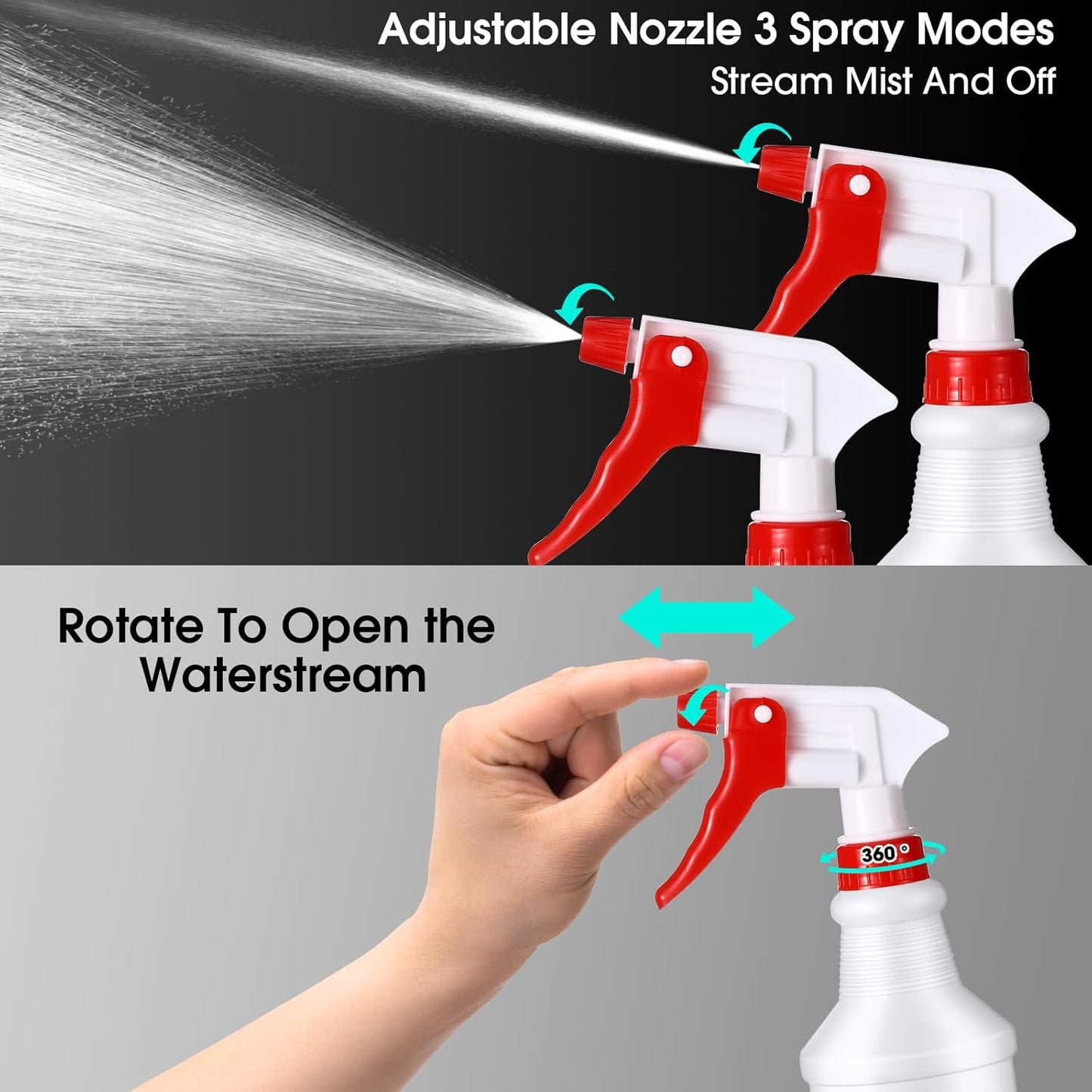 Yinder 18 Pcs 16 Oz Plastic Spray Bottle Bulk Empty Refillable Spray Bottles for Cleaning Solution Leak Proof Water Sprayer with Adjustable Nozzle Mist/Stream Mode(Red,Blue,Green,Yellow,Whtie,Black)