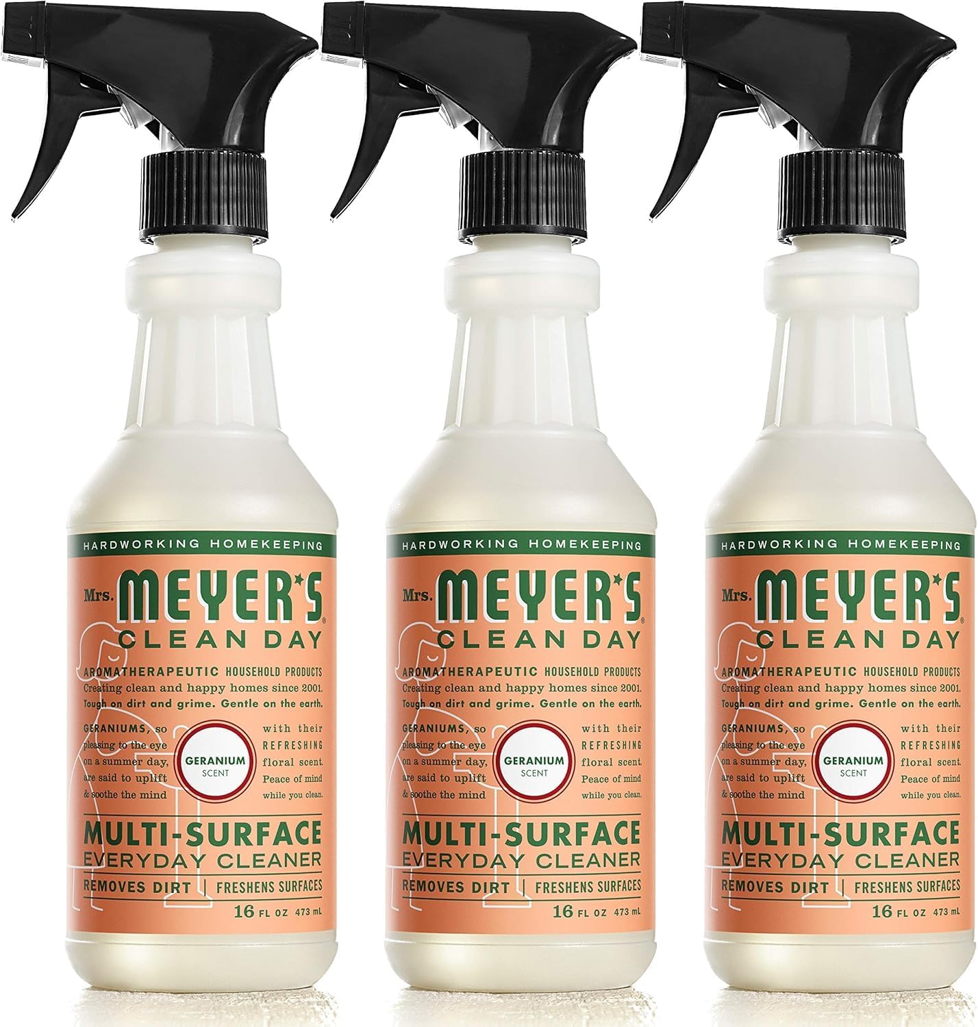 MRS. MEYER'S CLEAN DAY All-Purpose Cleaner Spray, Geranium, 16 fl. oz - Pack of 3