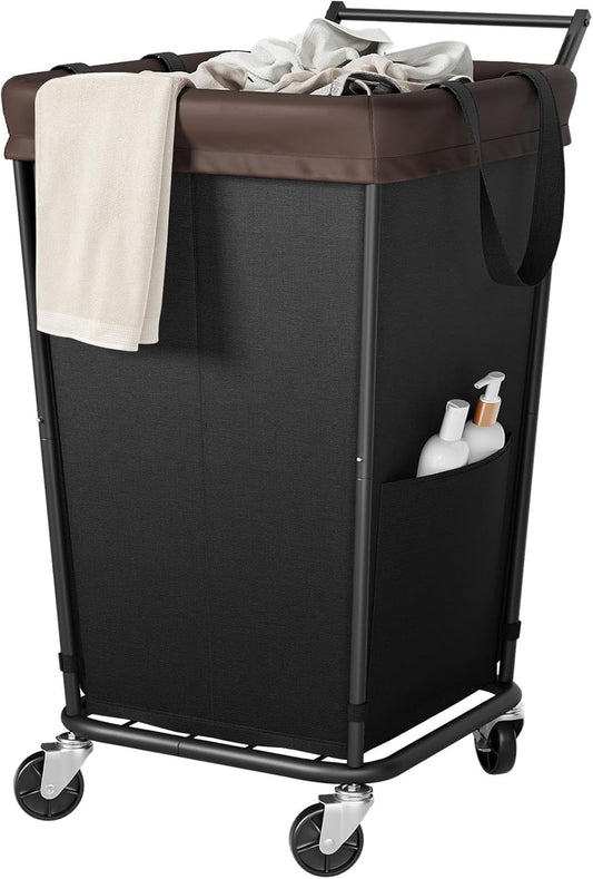 160L Laundry Hamper with Wheels and Handle, 2-Section Rolling Hamper for Laundry, Large Laundry Basket with Wheels, Rolling Laundry Basket Clothes Hamper for Home, Bathroom and Dorm(Black)