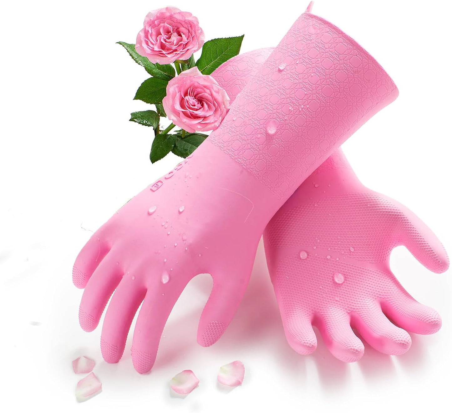 Vgo... Household Cleaning Gloves,Double-layer,Lined Dishwashing Gloves,Long Sleeves for Kitchen,Bathroom Cleaning(TP1117)