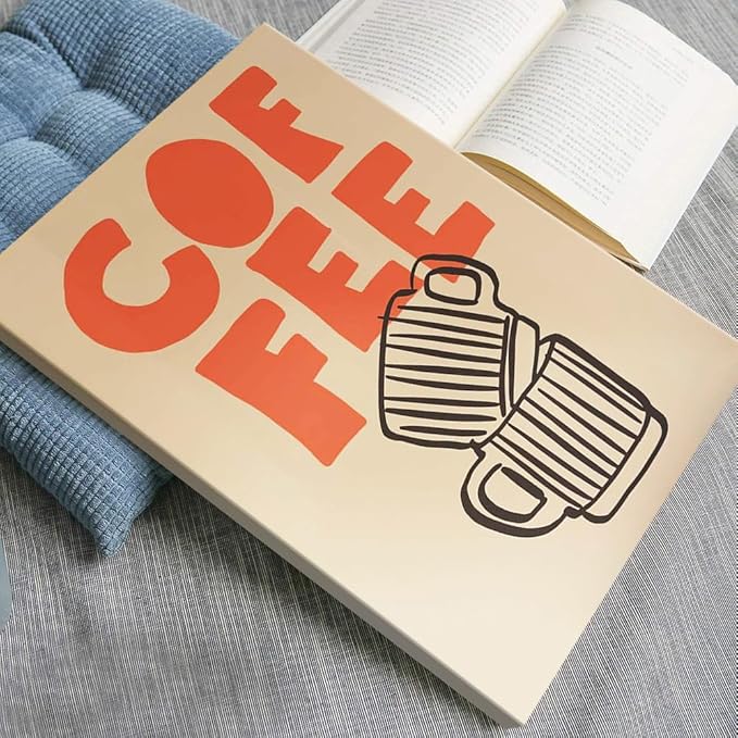 Retro Italian Espresso Coffee Bold Orange Sign Wall Art Stacked Black Stripe Coffee Cups Canvas Print Poster Modern Kitchen Minimalist Line Aesthetic Pictures Boho Decor for Bar Cafe 16x24inch Framed