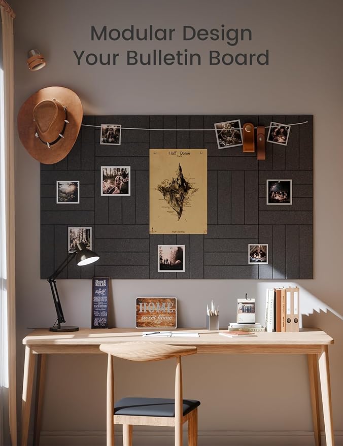 Felt Bulletin Board Tiles Large 48"x36"Cork Board Alternative-12 Pack with 70 Adhesive Tabs, Thick Slat Wall Panels for Office Decor, Push Pin Board Wall Organizer Alternative-Charcoal Gray