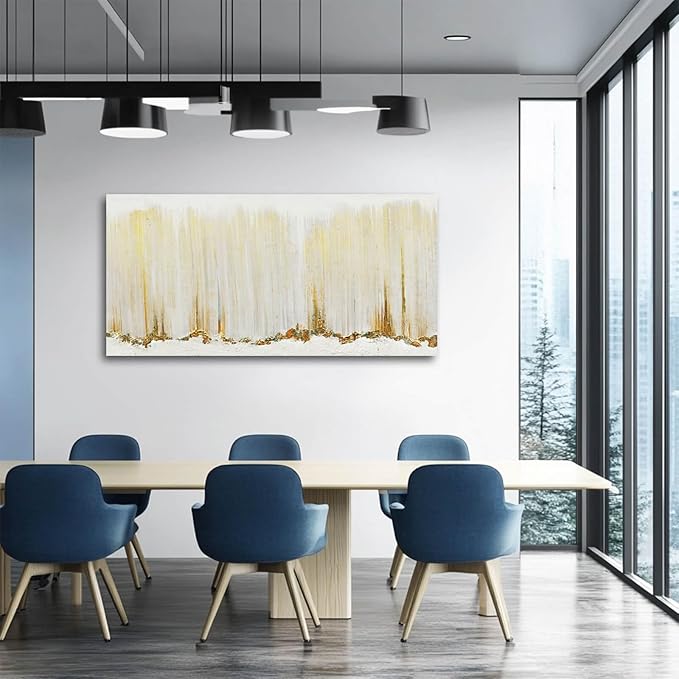 WINKAILIN Gold Wall Art White Line Canvas Paintings Wave Wall Decor for Bedroom Minimalist Abstract Pictures for Walls 24x48 Inch Poster for Office Living Room