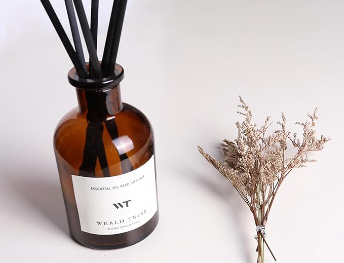 WEALD TRIBE Flower Reed Diffuser Set Vanilla Cinnamon Scent for Bathroom Air Fresheners | 4.0 fl oz Essential Oils with Sticks Home Fragrance Defusers | House Bedroom Office Shelf Decor & Gift