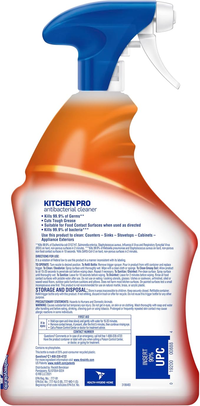 Lysol Pro Kitchen Spray Cleaner and Degreaser, Antibacterial All Purpose Cleaning Spray for Kitchens, Countertops, Ovens, and Appliances, Citrus Scent, 22oz (Pack of 2)