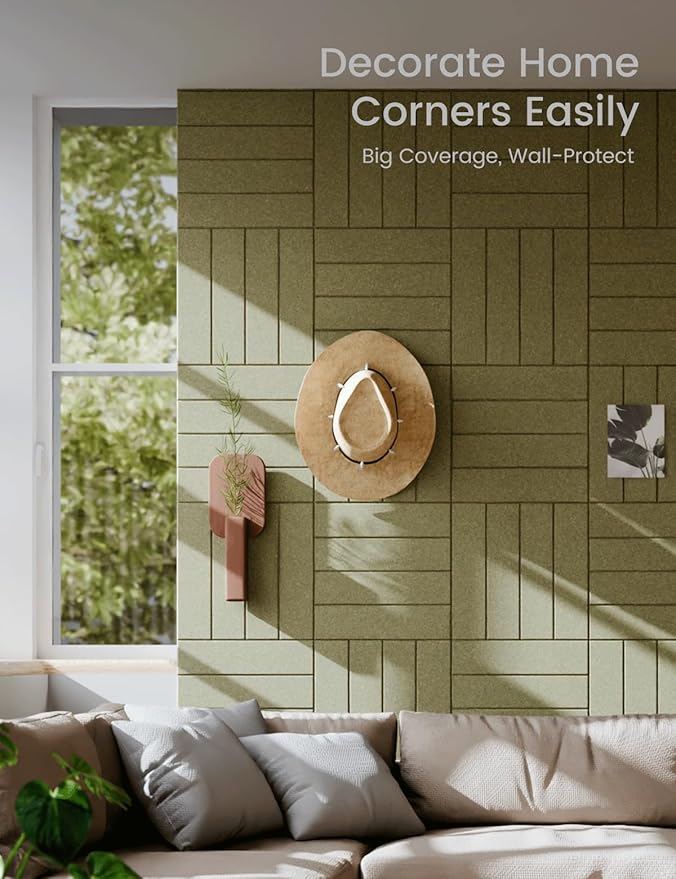 Large Felt Bulletin Board 48" x 36" Cork Board Alternative-12 Pack with 70 Safe Removable Adhesive Tabs, Cork Boards for Walls Cork Board for Home Office Classroom Pin Board (Olive Green)