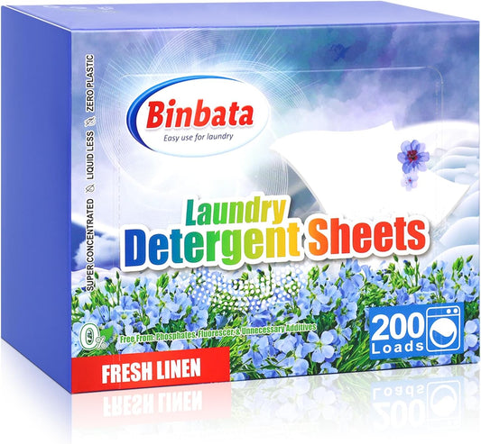 Laundry Detergent Sheets, 200 Loads Fresh Linen Scent Hypoallergenic Eco-Friendly, Biodegradable Plastic Free Liquidless Laundry Sheets Suitable for Sensitive Skin