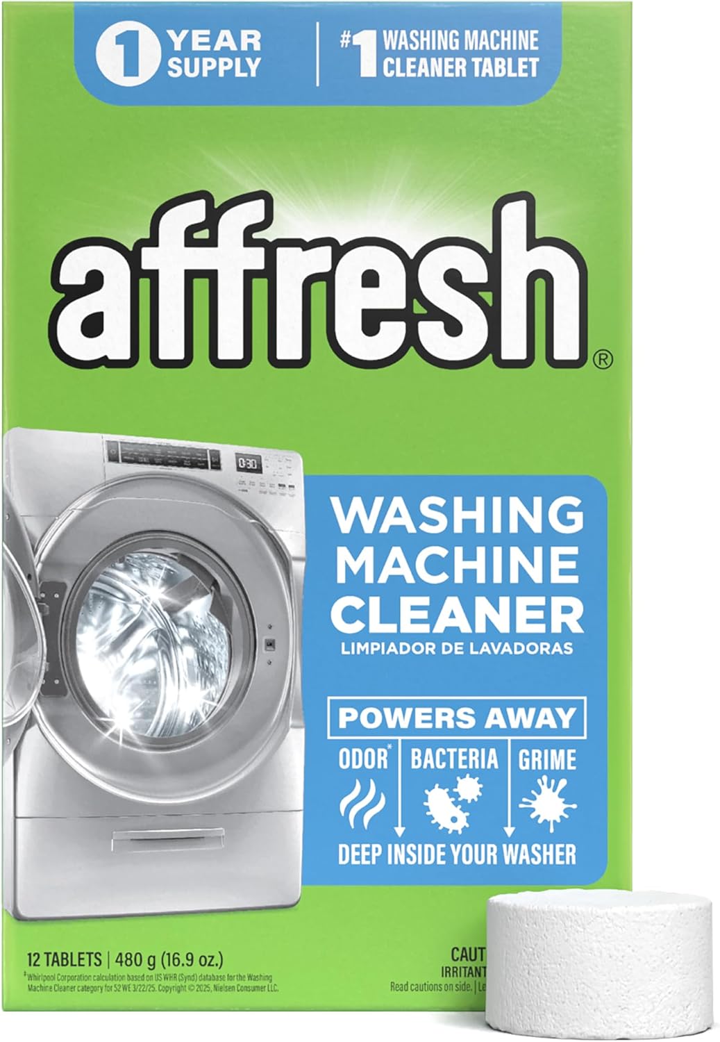 Affresh Washing Machine Cleaner, Helps Power Away Odor Causing Bacteria & Grime Deep Inside Pump, Valve & Hoses, 12 Time Release Tablets, 1 Year Supply