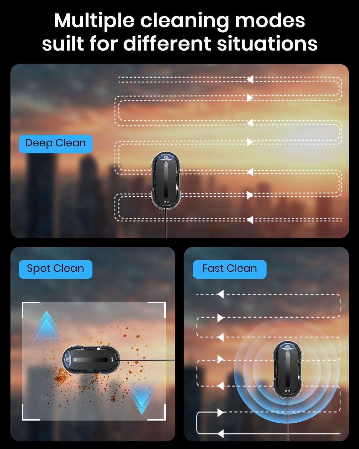 BNZ Smart Window Cleaning Robot, Twin Turbo & Dual Auto-Spray Window Cleaner with Multiple Safety System, AI Path Planning, Frameless Edge Detection, K1 (Matt Black)