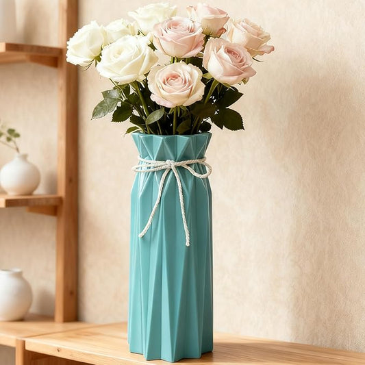 Ceramic Flower Vase Modern Home Decor Vases for Centerpieces Blue Minimalist Farmhouse 9.5" H x 3.9" W Cute Decorative Vases Flowers Tulip Pampas Grass Vase for Table Bathroom Shelf