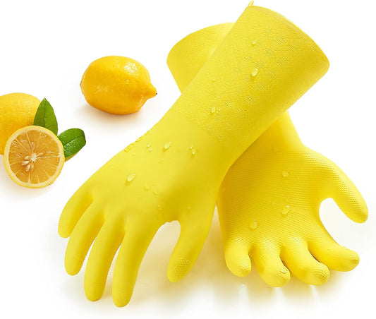 Vgo... Household Cleaning Gloves,Double-layer,Lined Dishwashing Gloves,Long Sleeves for Kitchen,Bathroom Cleaning(TP1117)