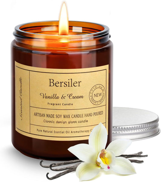 Vanilla Cream Scented Candles, Candles for Home Scented Aromatherapy Candles, Stress Relief and Relax Candle Gift for Women Birthday Christmas, 7oz Soy Wax Candle