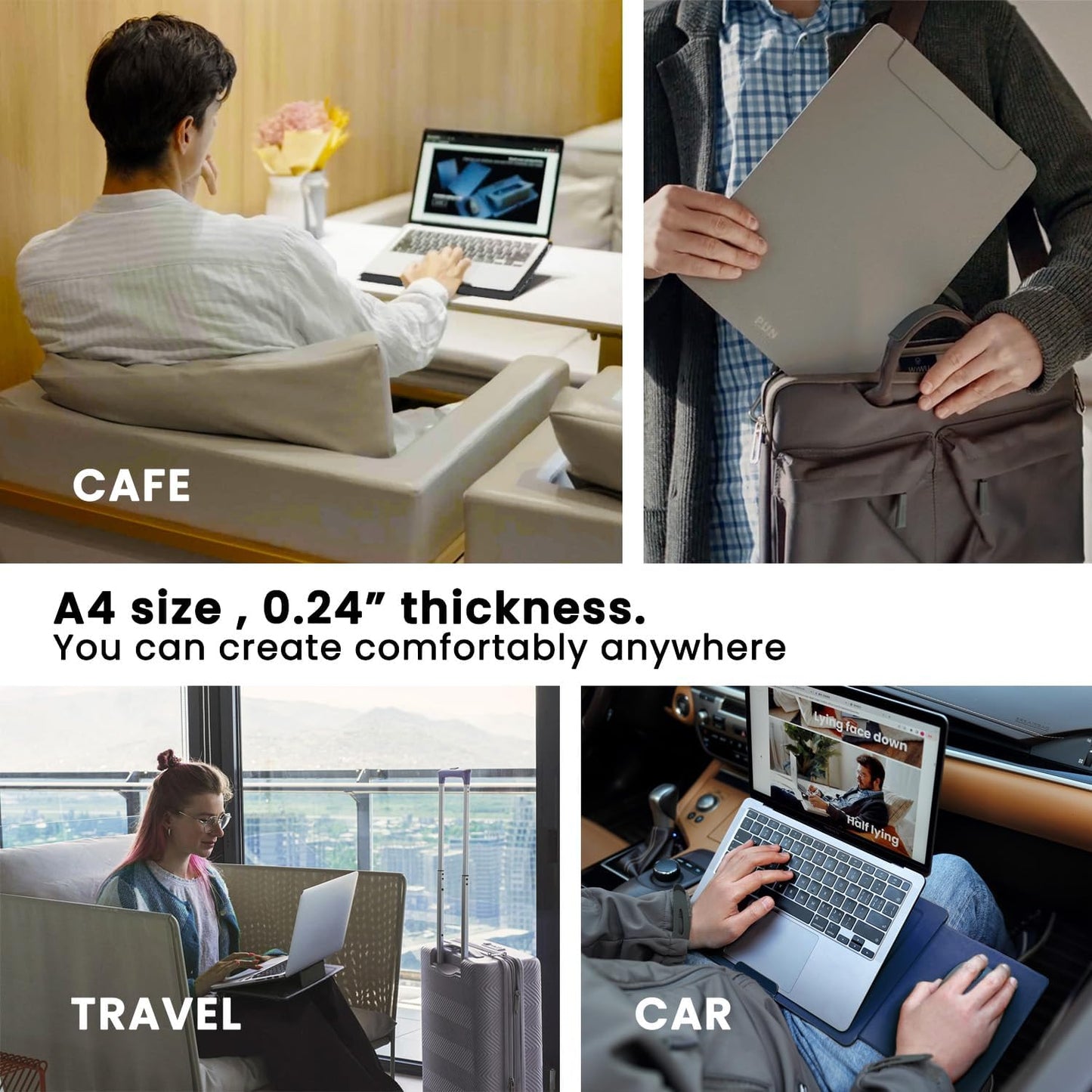 PUNCUBE Portable Lap Desk -Ultra Slim&Compact Laptop Desk in Sleek Design with Retractable Mouse Pad, Adjustable Stand, Expandable Surface, and Heat Protection for Laptops and Tablets (Blonder Brown)