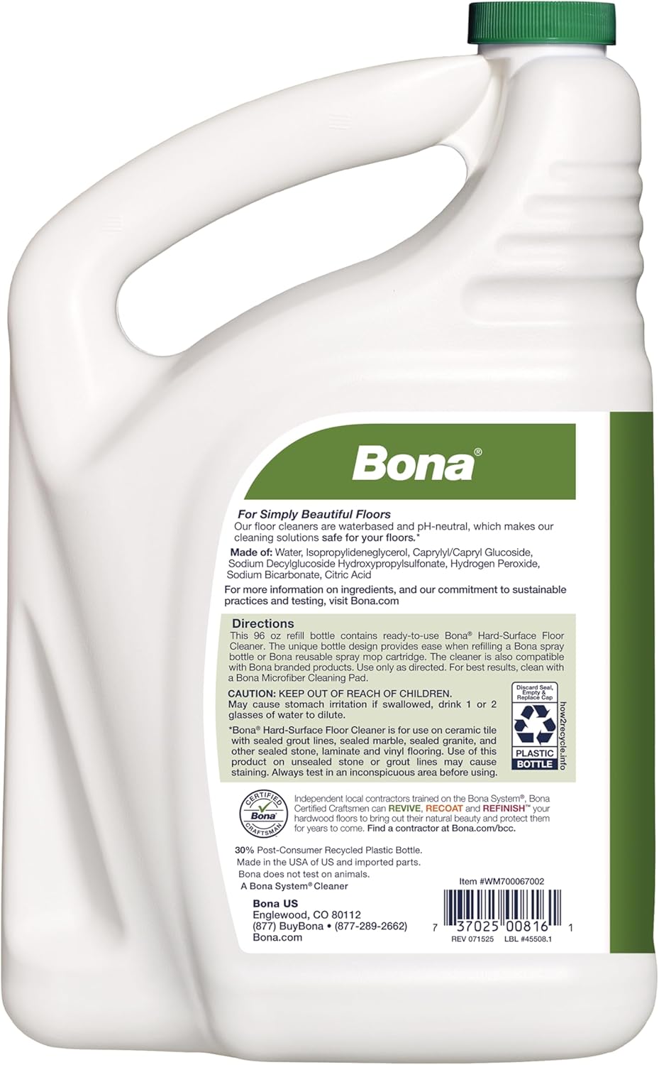 Bona Multi-Surface Floor Cleaner Refill - 96 fl oz - Unscented - Refill Spray Mops and Spray Bottles - Residue-Free Floor Cleaning Solution for Stone, Tile, Laminate, and Vinyl Floors