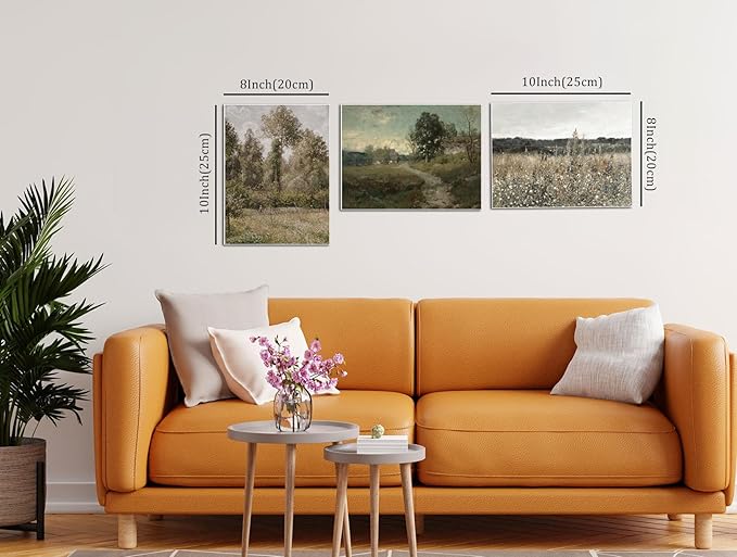 Vintage Landscape Canvas Wall Art Posters Set of 3 - Meadow with Flowers Painting Prints,Rustic Farmhouse Home Decor,Pastoral Outdoor Views Picture for Living Room Bedroom Bathroom 12x16in Unframed
