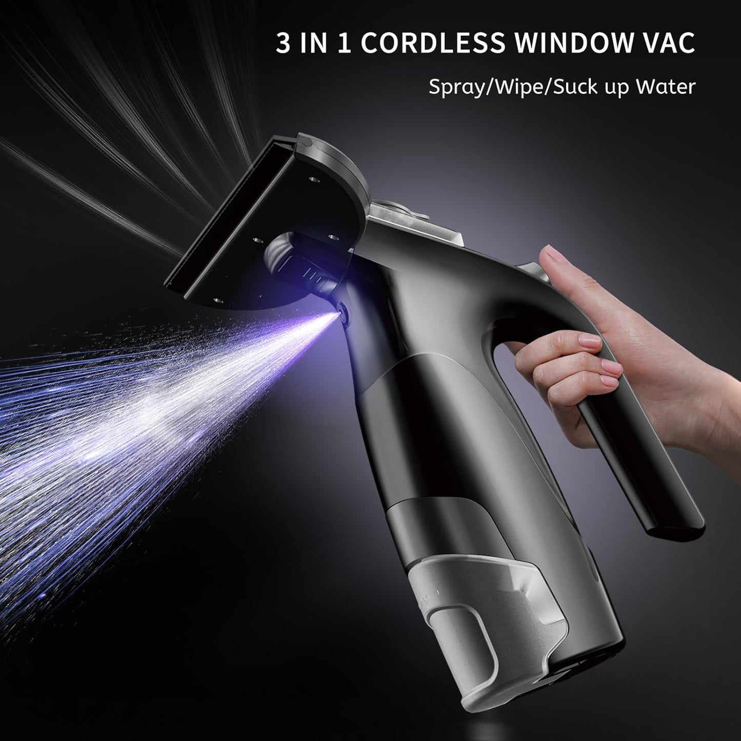 Window Vacuum Squeegee Cordless, Window Vac with Detachable Water Tank and Strong Suction, Electric Window Cleaning Tool for Shower Wall, Glass, Mirror, Countertop, Tiles, Car Windshield