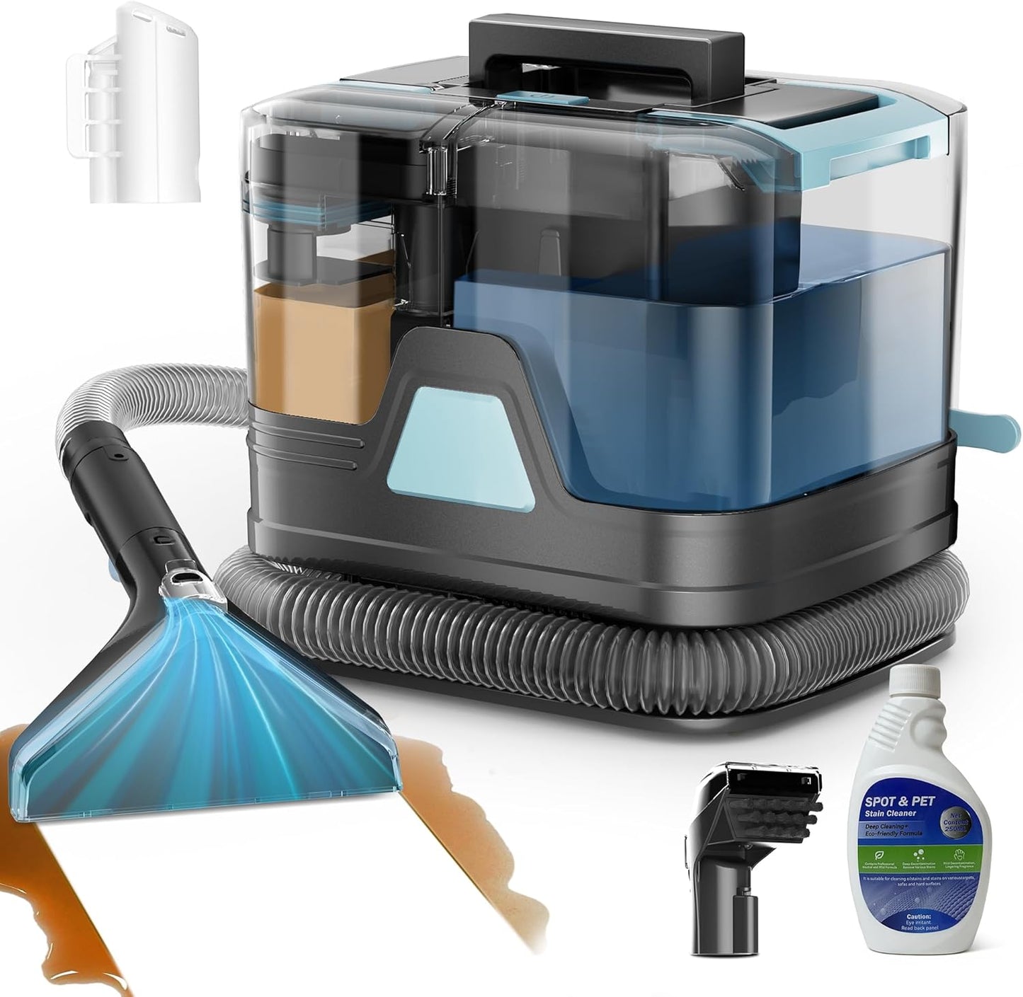 DEVOAC C8 Portable Carpet Upholstery Spot Cleaner Machine with Versatile Tools, Self-Cleaning, 18Kpa Powerful Suction, Pet Stain Remover, Car and Auto Detailer (Cyan)