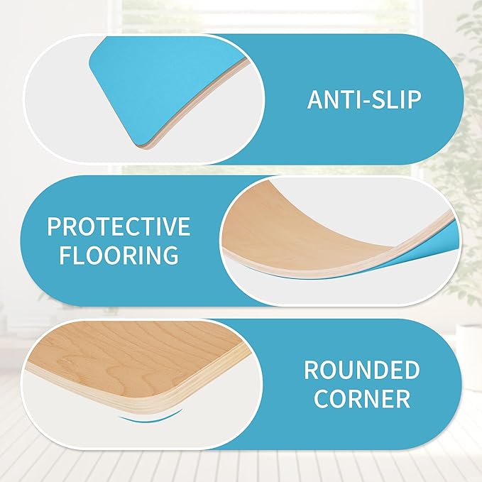 Balance Board, 32 Inch Wooden Wobble Board, Montessori Rocker Yoga Curvy Board Natural Wood, Open Ended Learning Toy, Sensory Play Equipment for Office & Classroom, Multiple Colors