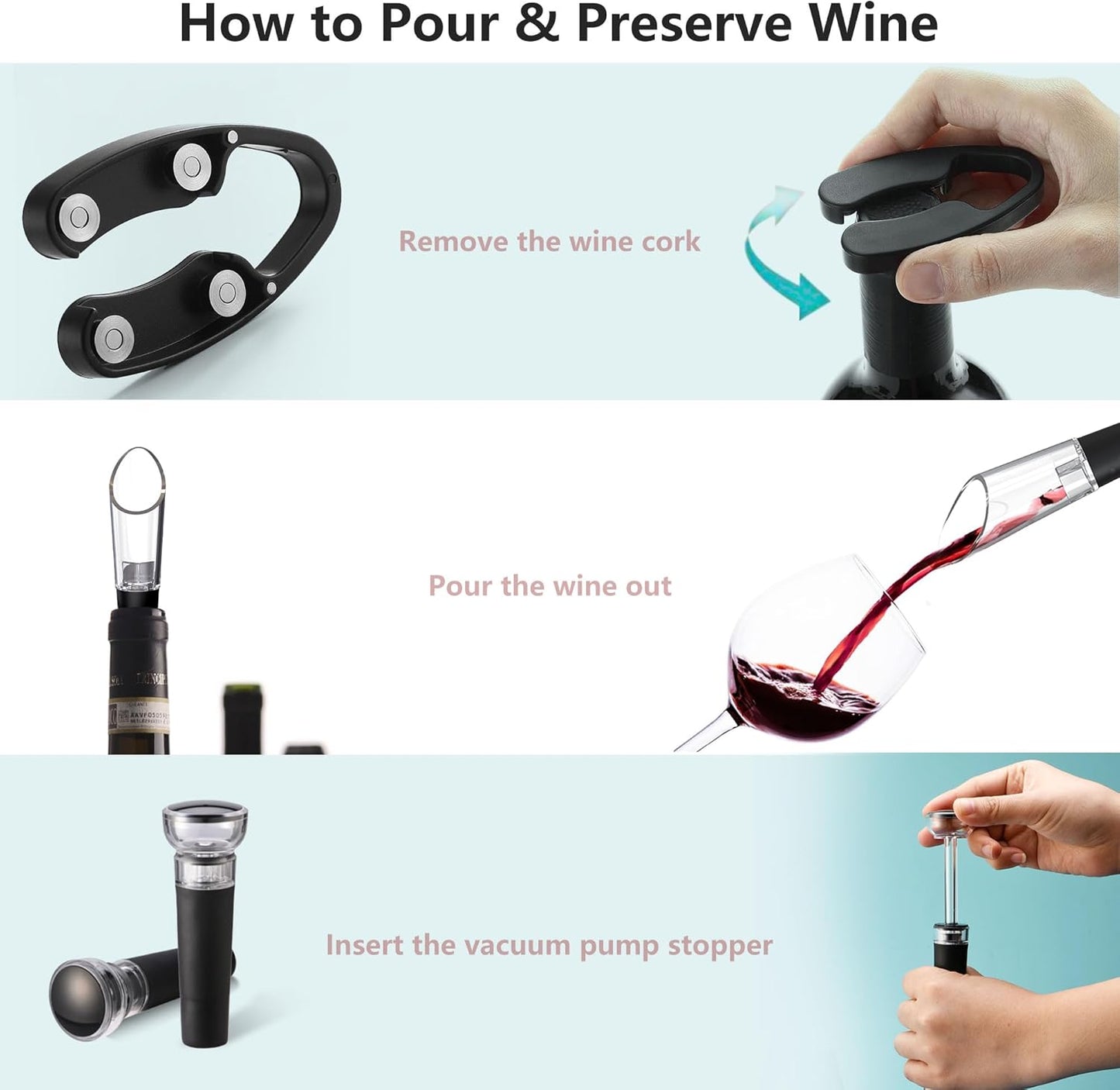 COKUNST Electric Wine Opener Set, Battery Operated Wine Bottle Corkscrew Opener with Foil Cutter, Wine Aerator Pourer, Vacuum Stoppers, Reusable Wine Bottle Openers with Accessories for Kitchen Party