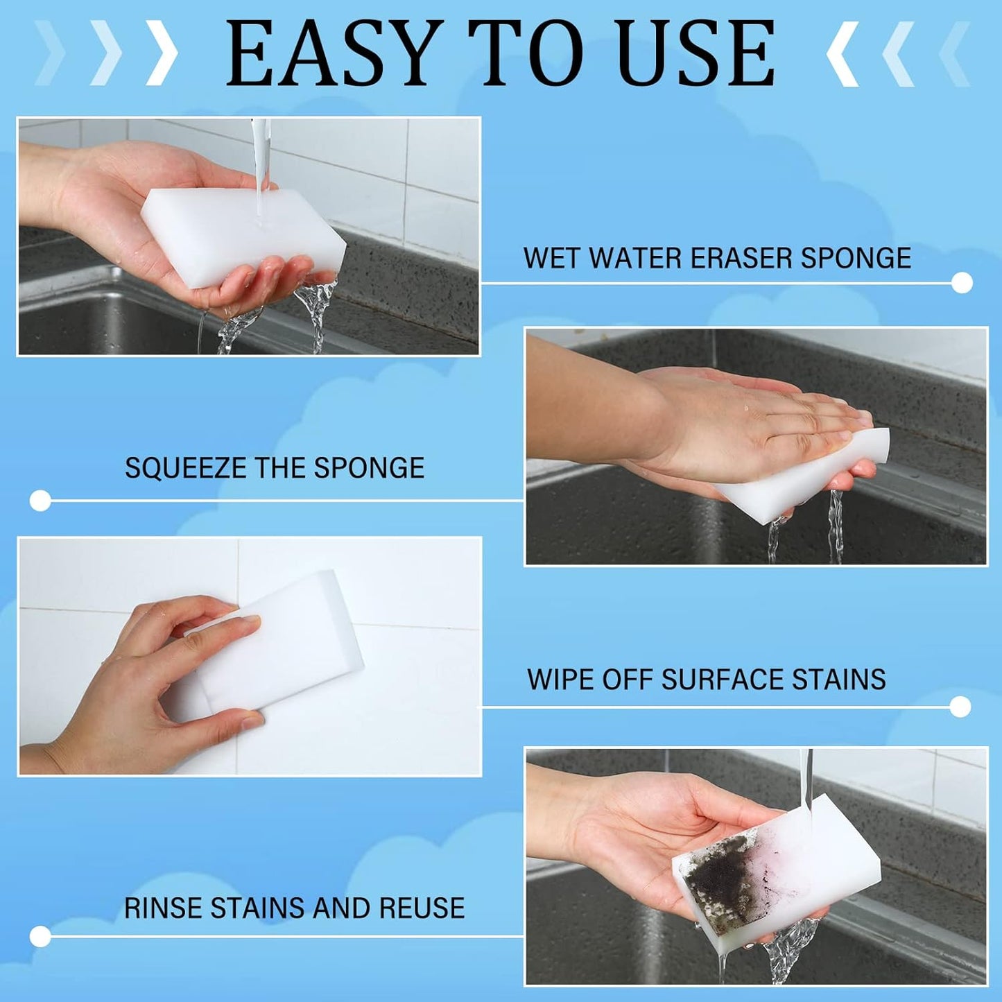 500 Pcs Magic Sponge Eraser Bulk Foam Sponge Cleaning Pads Multi Surface Household Cleaning Kitchen Dish Sponges Non Scratch Scrub Sponge Pads for Sink Bathtub Floor Bathroom Wall Cleaner