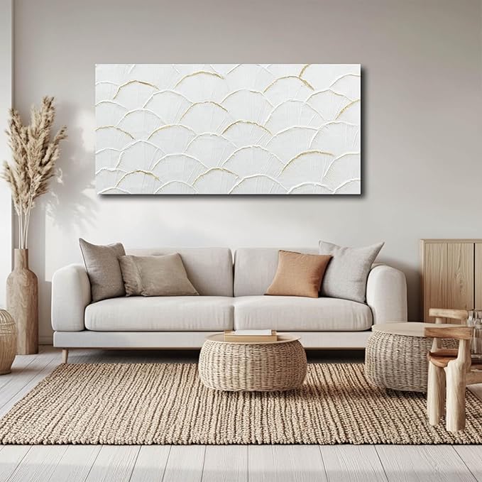 WINKAILIN Geometric Wall Art White Line Painting Minimalist Artwork for Walls Home Decor Abstract Canvas Prints for Dining Room Bedroom 24x48 Inch