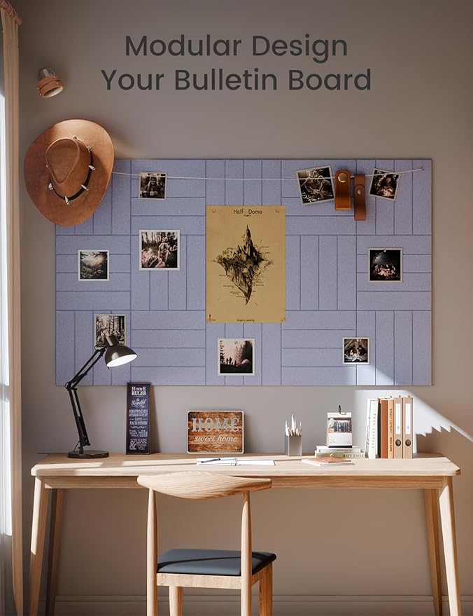 Felt Bulletin Board Tiles Large 36" x 24" Cork Board Alternative-6 Pack with 40 Adhesive Tabs, Thick Slat Wall Panels for Office Decor, Push Pin Board Wall Organizer - Soft Periwinkle