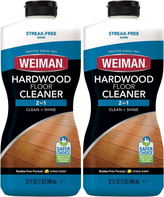 Weiman Hardwood Floor Cleaner for Finished Hardwood, Engineered Flooring, Vinyl & Laminate Surfaces - Streak-Free Shine, No Residue - 32 oz (2 PACK)