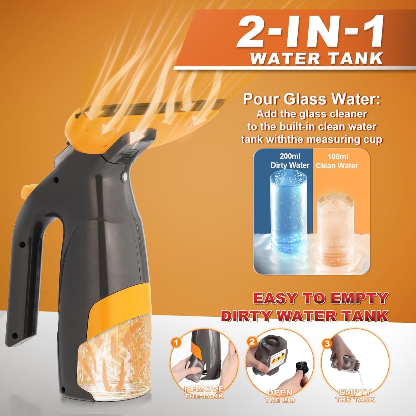 3-in-1 Window Vacuum Squeegee Cordless, Electric Window Squeegee Window Cleaner with Spray & Suction, Handheld Window Cleaning Tool, for Windows, Mirror, Glass, Car Windshield, Countertop, Tiles