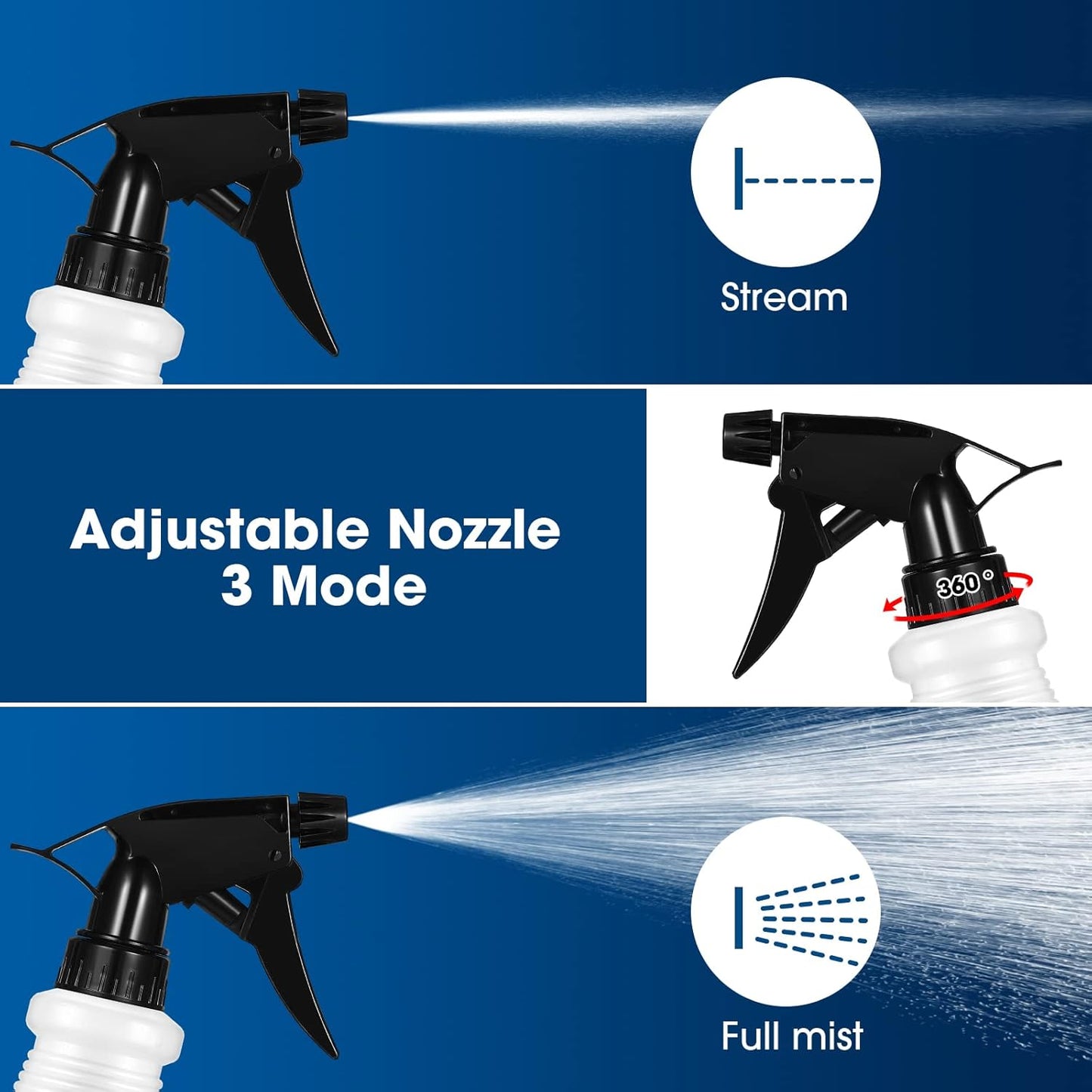 Yinder 18 Pcs 16 Oz Plastic Spray Bottle Bulk Empty Refillable Spray Bottles for Cleaning Solution Leak Proof Water Sprayer with Adjustable Nozzle Mist/Stream Mode(Black)