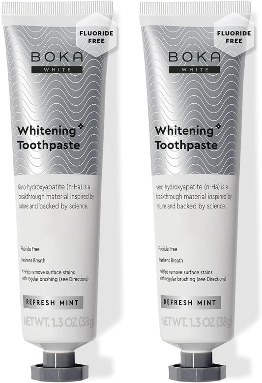 Boka Fluoride Free Toothpaste, Nano Hydroxyapatite Toothpaste, Appropriate for Sensitive Teeth, for Adult, Kids Oral Care - Whitening* Refresh Mint, 1.3 Fl Oz 2Pk US Manufactured
