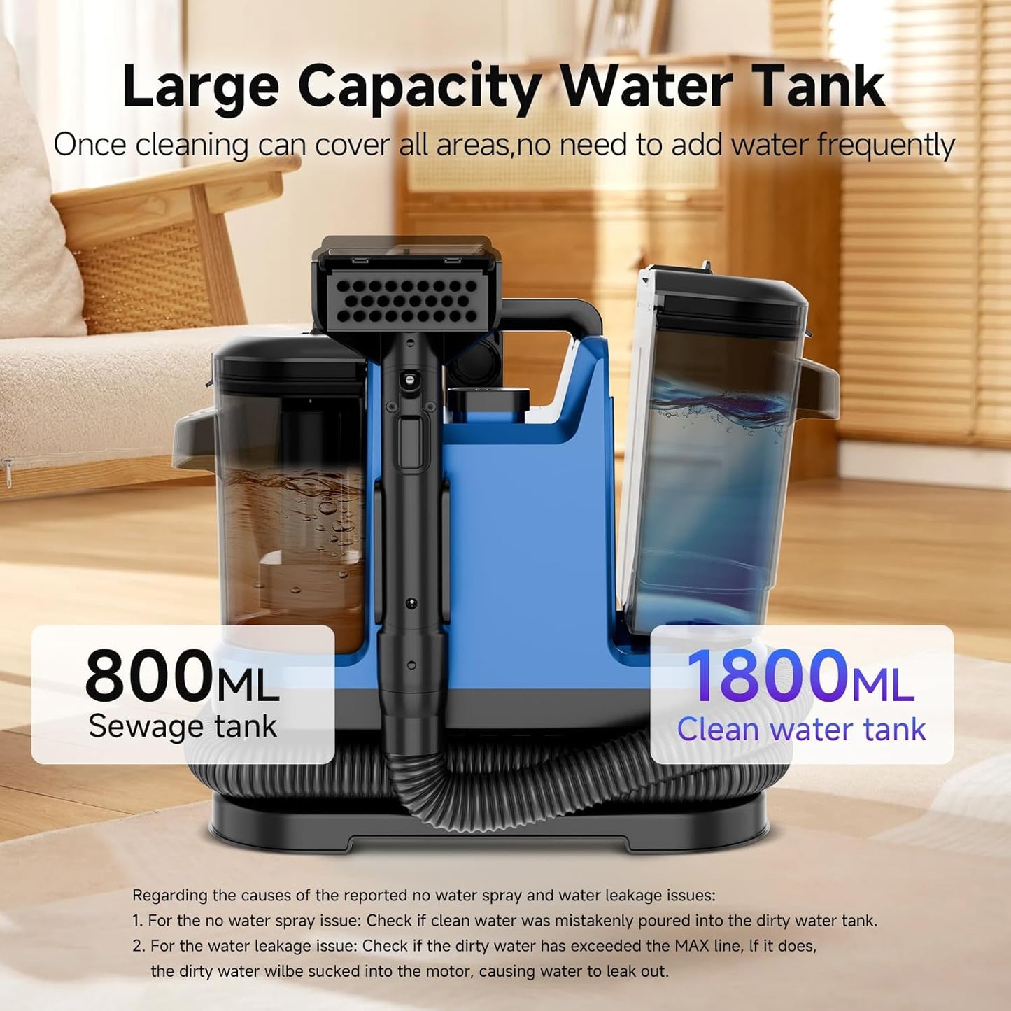 -Upgrade Portable Carpet & Upholstery Cleaner Machine, Small Handheld Spot Cleaner, 18Kpa Dual Brush & Large Removable Tank Multi-purpose Cleaner for Couch, Car, Stairs, Rugs, Pet Stains, Blue
