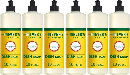 MRS. MEYER'S CLEAN DAY Liquid Dish Soap, Cruelty Free Formula, Honeysuckle Scent, 16 oz- Pack of 6