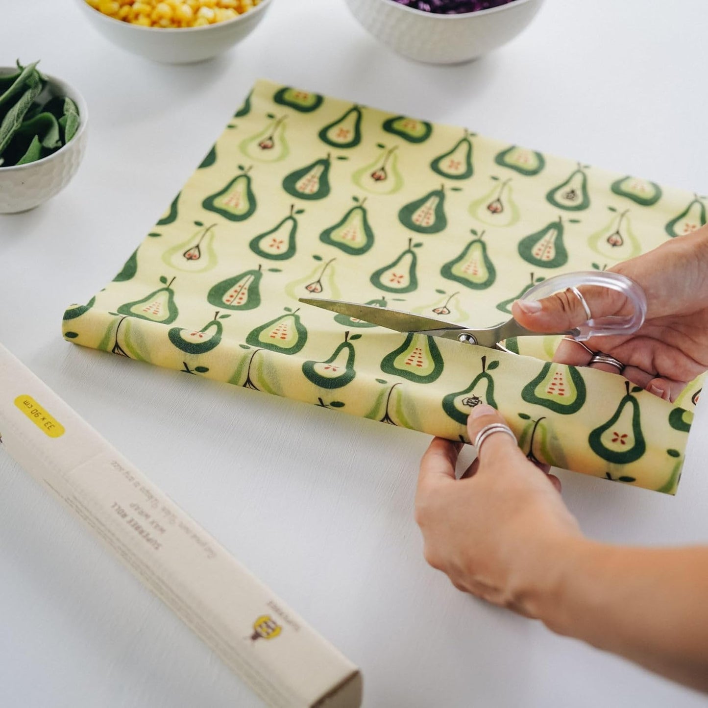 SUPERBEE Beeswax Wrap Roll XL, Reusable Beeswax Wrap for Food, Wrap Roll, Reusable for Wrapping Vegetables, Cheese Paper, Bowl Covers and Sandwich Wrapping Paper, Pears - 35x13"