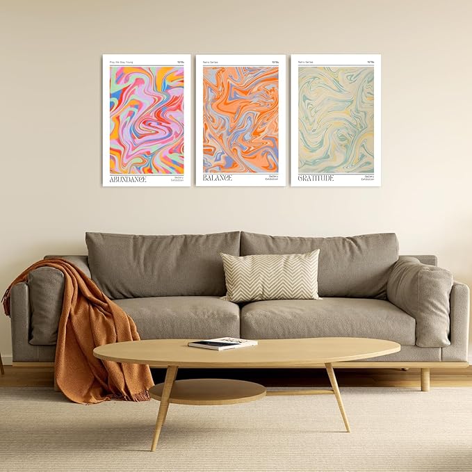 Hwetui Abstract Gradient Posters Retro Colourful Aura Canvas Wall Art Trendy Psychedelic Prints Minimalist Preppy Painting Pastel Picture Home Decor Aesthetic for Living Room16''x24''x3 Unframed