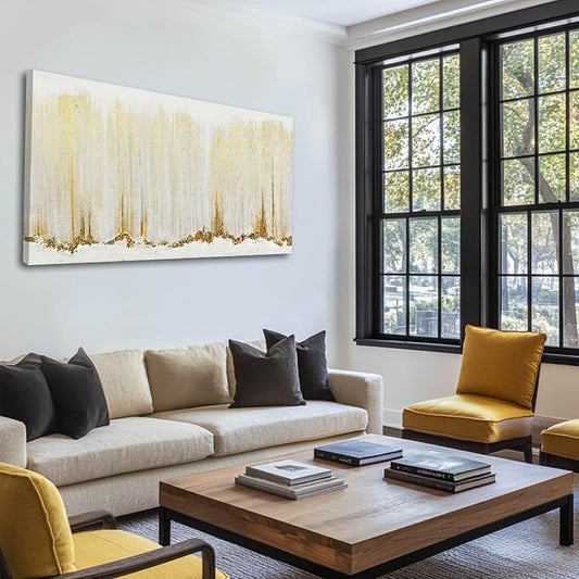 WINKAILIN Gold Wall Art White Line Canvas Paintings Wave Wall Decor for Bedroom Minimalist Abstract Pictures for Walls 24x48 Inch Poster for Office Living Room