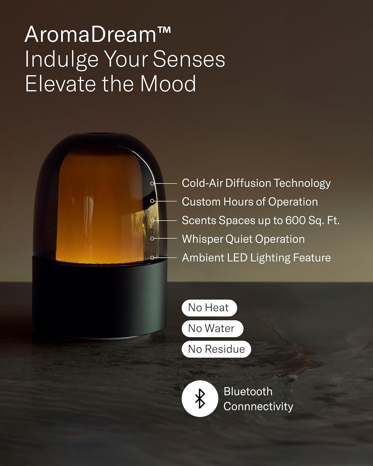 AromaTech AromaDream Scent Diffuser for Essential Oil Blends & Fragrances – Cold-Air Diffusion Scent Machine w/Bluetooth for Home, Bathroom, Bedroom, Boutiques, Spa – Nebulizing Diffusion System