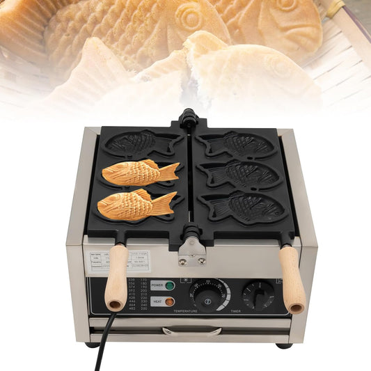 Commercial Taiyaki fish Waffle Maker, 3 Mold Electric Japanese Fish Waffle Baking Machine Electric Cake Waffle Maker 180° Rotating w/Non-stick Baking Tray,Time & Temper Adjustable