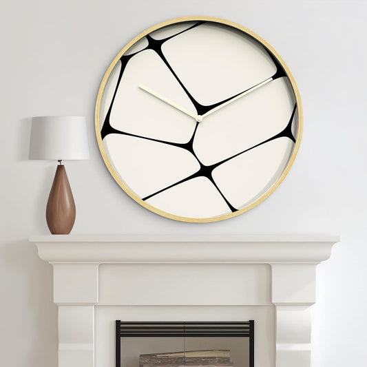 SIGNLEADER 24 Inches Round Wooden Wall Clock Silent Battery Operated, Home Decorative Large Wall Clock, Black & White Pebble Tile Clock Wall Art Decor for Living Room Kitchen Bedroom Office Classroom