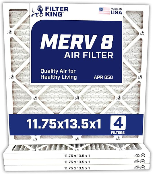 Filter King Air Filters 11.75x13.5x1 | 4-PACK | MERV 8 HVAC Pleated AC Furnace Filters | Air Purifier | Replacement Filters for Clean, Healthy & Fresh Environment | MADE IN USA